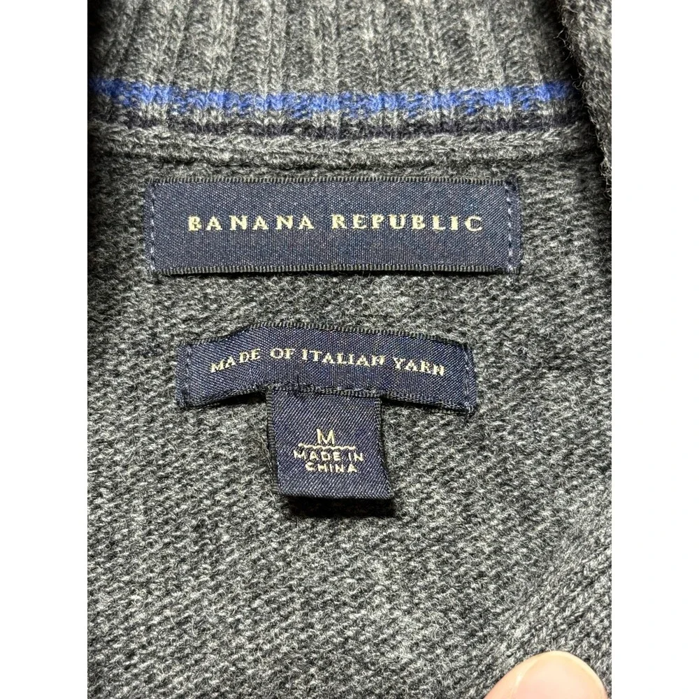 Banana Republic 1/4 Zip Sweater Mens M Gray Excellent Merino Wool Blend
